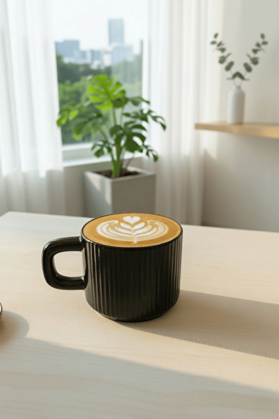 Mithra Life El Yapımı 260 ml Siyah Parlak Seramik Mug Çay Kahve Kupası MIT1301