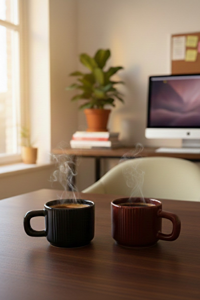 Mithra Life 2 Adet El Yapımı 260 ml Bordo Siyah Parlak Seramik Mug Çay Kahve Kupası MIT1305