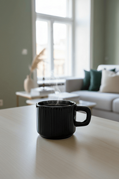 Mithra Life 2 Adet El Yapımı 260 ml Siyah Parlak Seramik Mug Çay Kahve Kupası MIT1302