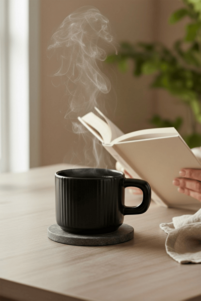 Mithra Life 2 Adet El Yapımı 260 ml Siyah Parlak Seramik Mug Çay Kahve Kupası MIT1302