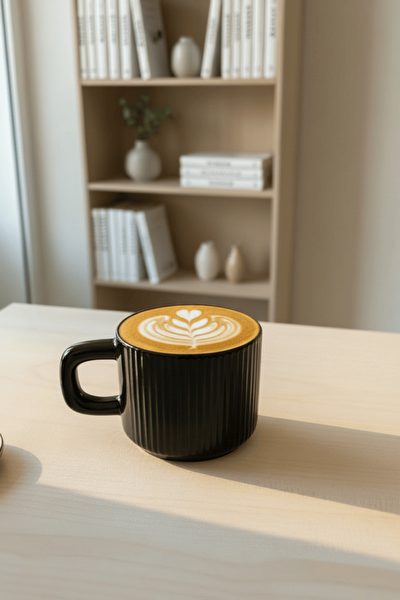 Mithra Life 2 Adet El Yapımı 260 ml Siyah Parlak Seramik Mug Çay Kahve Kupası MIT1302