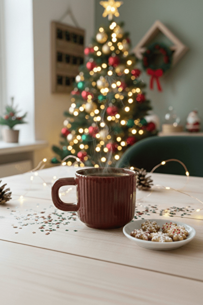 Mithra Life 2 Adet El Yapımı 260 ml Bordo Parlak Seramik Mug Çay Kahve Kupası MIT1304