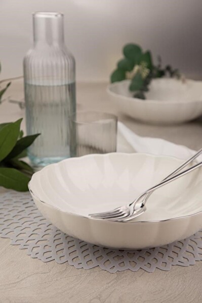 Kütahya Porselen Bone Luz Platin Fileli Bowl Kase 25x6 CM 2000 ML 2'li BNLZF25KS00