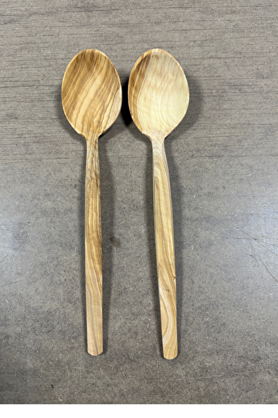 Kitchen Design Lab Doğal Zeytin El Yapımı Zeytin Ağacı Servis Kaşığı - 27 CM Doğal Ahşap 2 Adet