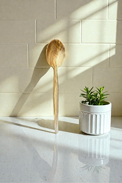 Kitchen Design Lab Doğal Zeytin El Yapımı Zeytin Ağacı Servis Kaşığı - 27 CM Doğal Ahşap