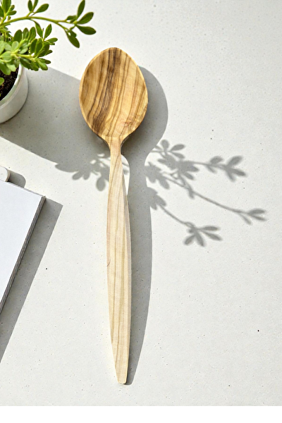 Kitchen Design Lab Doğal Zeytin Ağacı El Yapımı Servis Kaşığı 23 CM Servis İçin Doğal Ahşap Kaşık - 1 Adet