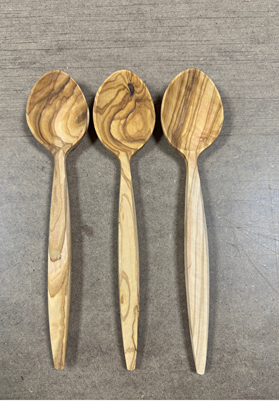 Kitchen Design Lab Doğal Zeytin Ağacı El Yapımı Servis Kaşığı 23 CM Servis İçin Doğal Ahşap Kaşık - 1 Adet