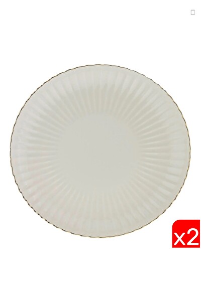 Kütahya Porselen Bone Luz Altın File Pasta Tabağı 21 CM 2'li