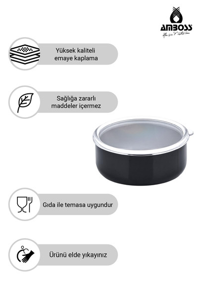 Amboss Crispella Morning 12 Parça Emaye Tencere Saklama Kabı Kupa Seti Siyah