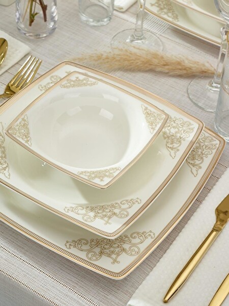 Emsan Fine Bone Masal Gold 61 Parça Yemek Takımı
