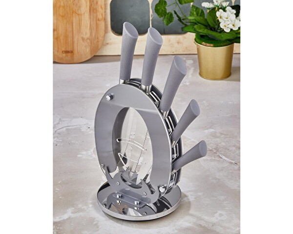 Cooker CKR1373 Bloklu 6 Parça Çelik Bıçak Seti - Gri