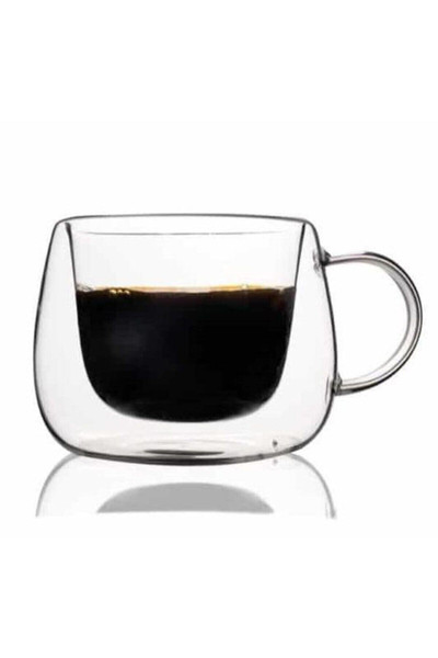 Perotti 2'li Çift Cidarlı 300 ML Cam Kulplu Fincan 12473