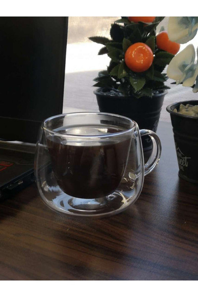 Perotti 2'li Çift Cidarlı 300 ML Cam Kulplu Fincan 12473