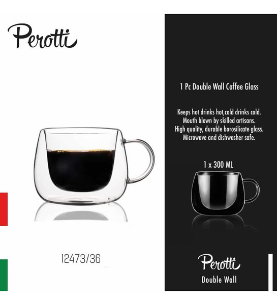 Perotti 2'li Çift Cidarlı 300 ML Cam Kulplu Fincan 12473