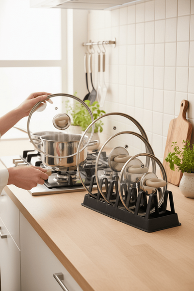 Mithra Life MIT1307 6 Bölmeli Tabak‑Tencere Kapak Düzenleyici Organizer Siyah - 1 adet