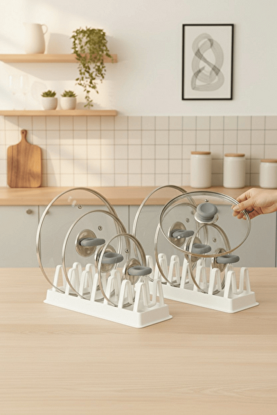 Mithra Life MIT1309 6 Bölmeli Tabak‑Tencere Kapak Düzenleyici Organizer Beyaz - 2 Adet