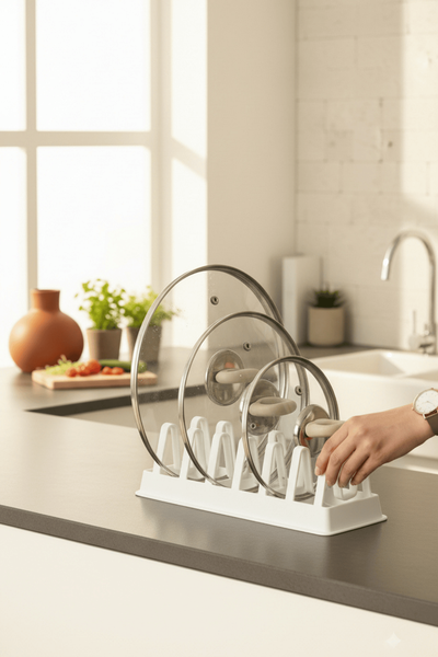 Mithra Life MIT1309 6 Bölmeli Tabak‑Tencere Kapak Düzenleyici Organizer Beyaz - 2 Adet