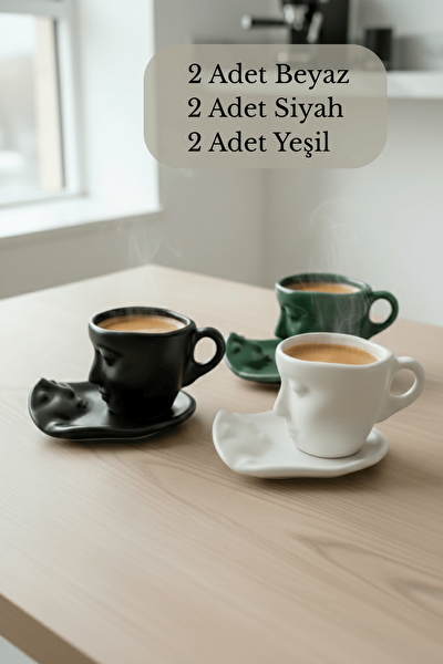 Mithra Life MIT1313 110 ML 12 Parça - 6 Kişilik Yüz Seramik Fincan Takımı Siyah Beyaz Yeşil