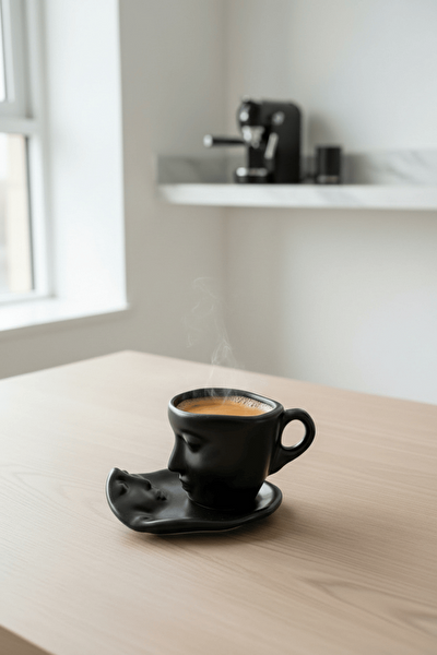 Mithra Life MIT1313 110 ML 12 Parça - 6 Kişilik Yüz Seramik Fincan Takımı Siyah Beyaz Yeşil