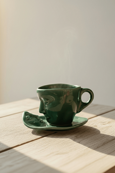 Mithra Life MIT1313 110 ML 12 Parça - 6 Kişilik Yüz Seramik Fincan Takımı Siyah Beyaz Yeşil