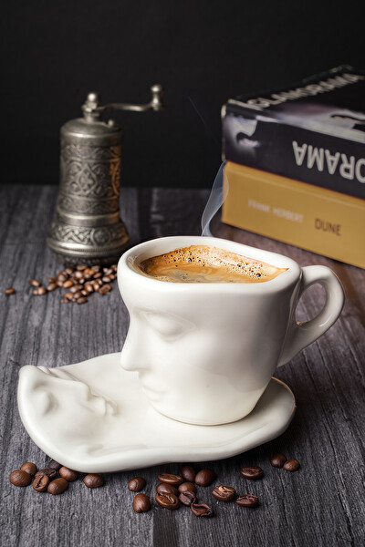 Mithra Life MIT1313 110 ML 12 Parça - 6 Kişilik Yüz Seramik Fincan Takımı Siyah Beyaz Yeşil