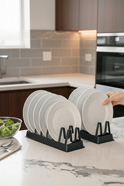 Mithra Life 2 Adet 6 Bölmeli Siyah Tabak‑Tencere Kapak Düzenleyici Organizer MIT1310