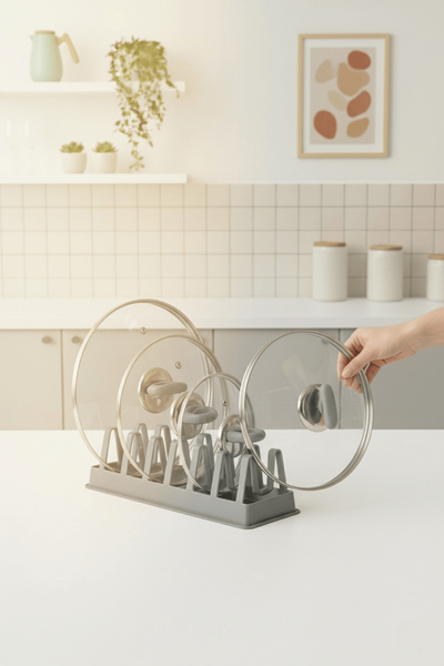 Mithra Life 6 Bölmeli Gri Tabak‑Tencere Kapak Düzenleyici Organizer MIT1308