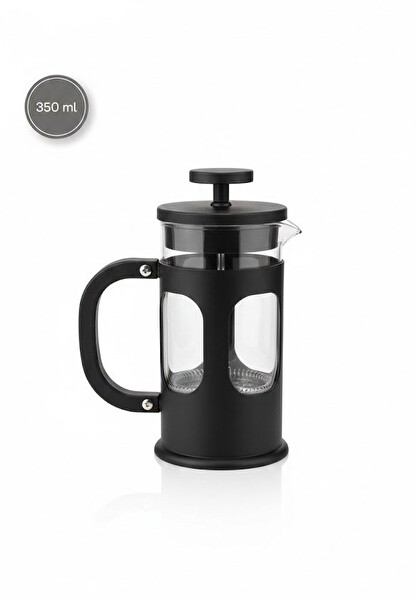 Arow 350 ML Borosilikat Cam French Press - Filtre Kahve ve Bitki Çayı Demleyici - Siyah