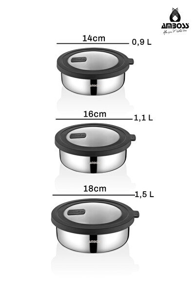 Amboss Nova 6 Parça Paslanmaz Çelik Saklama Kabı 14-16-18 CM