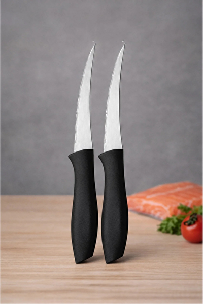 Kitchen Design Lab Paslanmaz Çelik Tırtıklı Mutfak Bıçağı Gri-Siyah-Kırmızı - 6 Adet