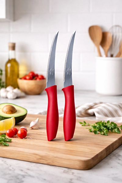 Kitchen Design Lab Paslanmaz Çelik Tırtıklı Mutfak Bıçağı Gri-Siyah-Kırmızı - 6 Adet