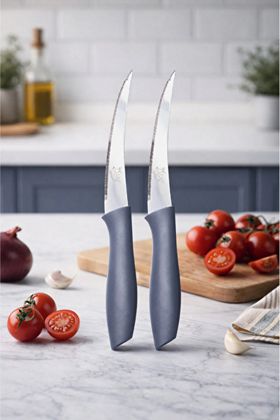 Kitchen Design Lab Paslanmaz Çelik Tırtıklı Mutfak Bıçağı Gri-Siyah-Kırmızı - 6 Adet