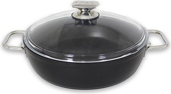 Evimsaray Arte Diamond Yanmaz Yapışmaz Dayanıklı Cam Kapaklı Basık Tencere 24 CM