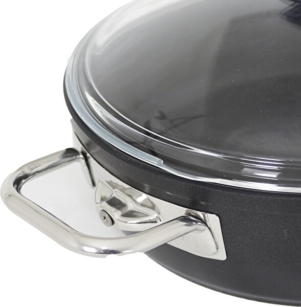 Evimsaray Arte Diamond Yanmaz Yapışmaz Dayanıklı Cam Kapaklı Basık Tencere 30 CM S-2254