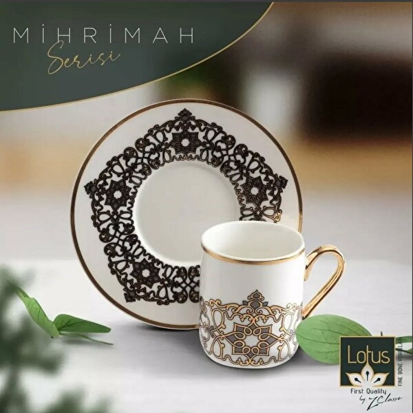 Lotus 55/387 Mihrimah 12 Parça 6 Kişilik Bone Porselen Kahve Fincan Seti