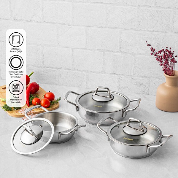 Emsan Demre 6 Parça Çelik Tava Sahan Seti