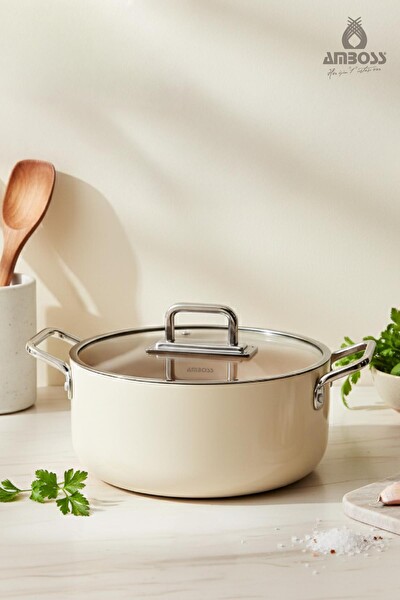 Amboss Sera Nova Doğal Seramik Derin Tencere 24 CM 4.8 L - Latte Krem