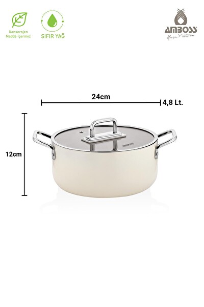 Amboss Sera Nova Doğal Seramik Derin Tencere 24 CM 4.8 L - Latte Krem
