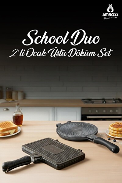 Amboss School Duo 2’li Döküm Ocak Üstü Tost Waffle Tava Seti