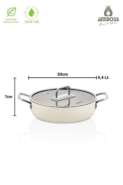 Amboss Sera Nova Doğal Seramik Basık Tencere 30 CM 4.4 L - Latte
