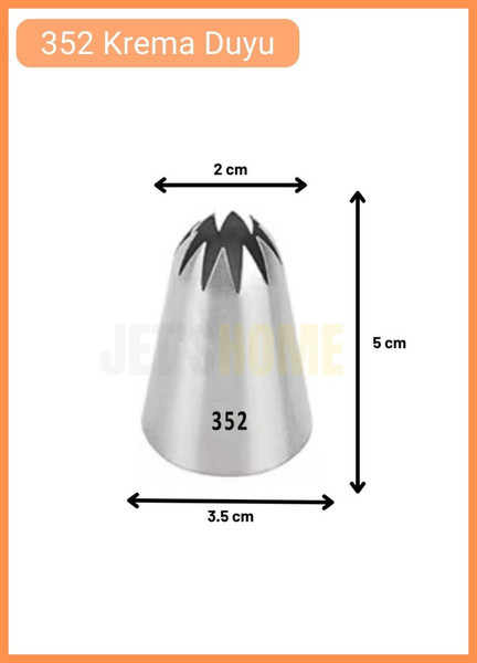 Jet's Home 352 Kapalı Yıldız Desen Krema Duyu Büyük Boy Pasta Duyu Paslanmaz Çelik Krema Torbası Ucu 3.5x2.0x5.0 cm
