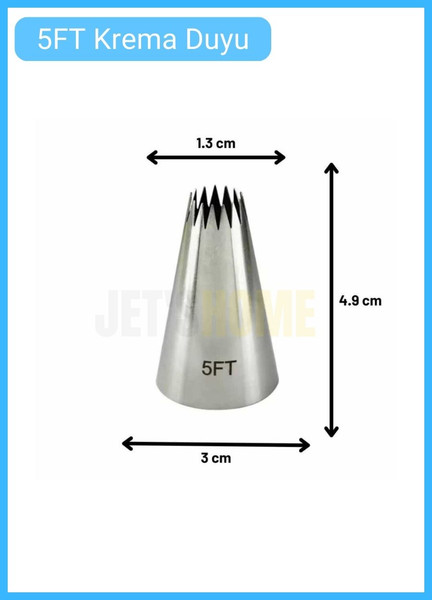 Jet's Home 5FT Açık Yıldız Desen Krema Duyu Büyük Boy Pasta Duyu Paslanmaz Çelik Krema Torbası Ucu 3.0x1.4x4.8 cm