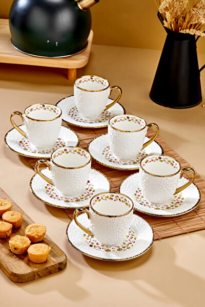 Cooker Royal Bloom 6 Kişilik 180 ML Porselen Duble Çay ve Kahve Fincan Takımı CKR3808