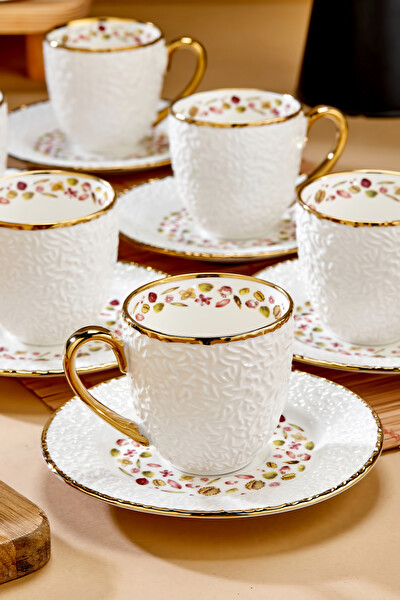 Cooker Royal Bloom 6 Kişilik 180 ML Porselen Duble Çay ve Kahve Fincan Takımı CKR3808