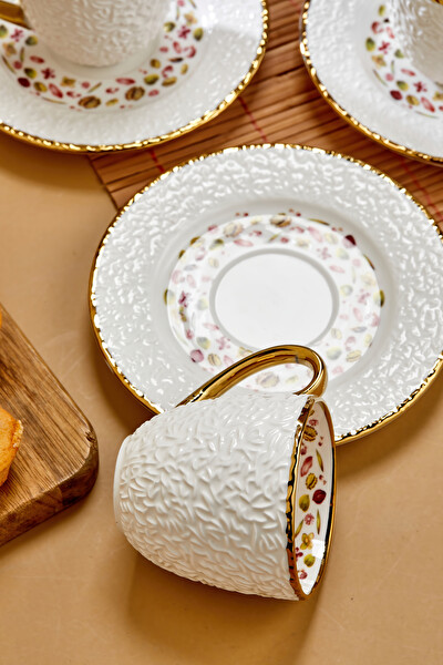 Cooker Royal Bloom 6 Kişilik 180 ML Porselen Duble Çay ve Kahve Fincan Takımı CKR3808