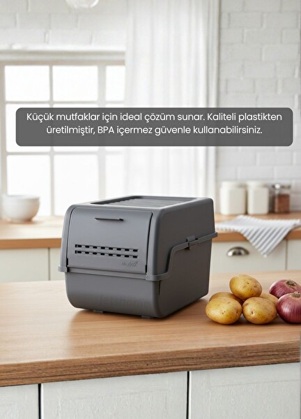 Jet's Home 2'li Mini Boy Patates Soğan Sepeti BPA Free Sebzelik Organizer Kutu Motek Antrasit 8 L