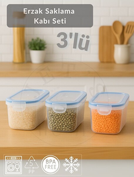 Jet's Home 3'lü Set Erzak Kabı Vakumlu Hava Almaz BPA FREE Kilitlenebilir Bakliyat Kabı 1.25 L