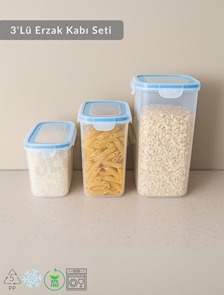 Jet's Home 3'lü Erzak Kabı Seti Vakumlu Saklama Kabı Hava Almaz Bakliyat Kabı Bpa Free