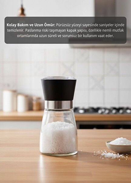 Jet's Home Pratik Polimer Kapaklı Modern Cam 13 CM Cam Baharat Değirmeni