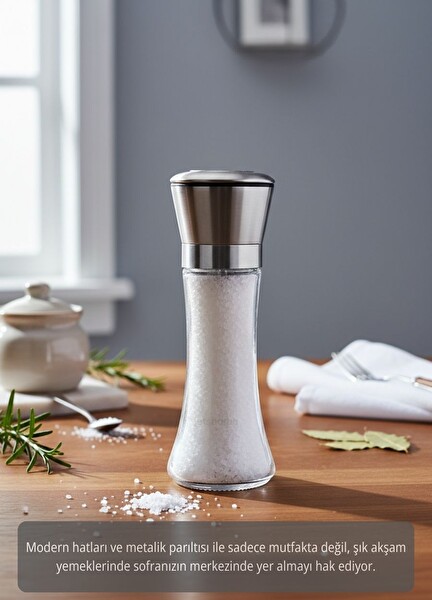 Jet's Home Cam Gövdeli Paslanmaz Çelik 19 CM Baharat Değirmeni 2'li Set